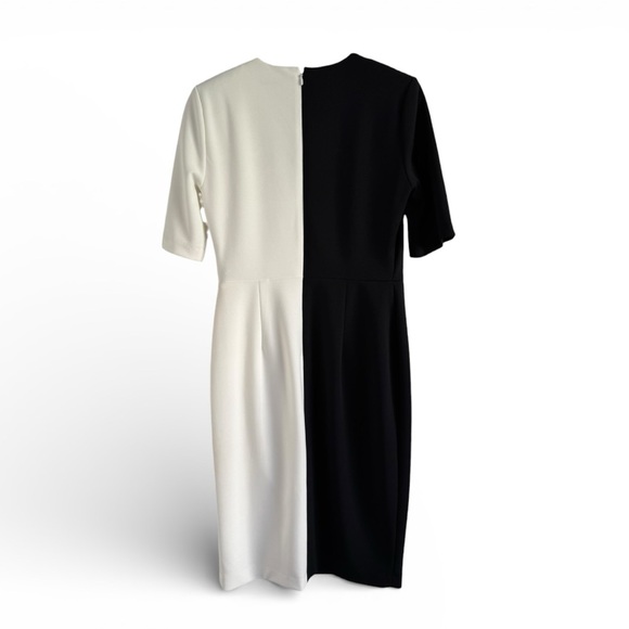 CALVIN KLEIN BLACK WHITE COLORBLOCK SHEATH BUSINESS CAREER DRESS SZ 8 - Picture 4 of 5